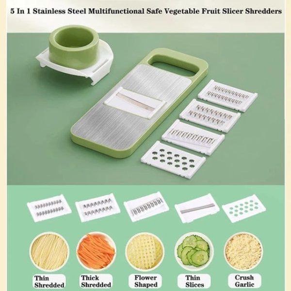 5 In 1 Stainless Steel Multi Functional Safe Manual Vegetable Slicer Cutter